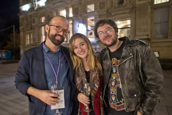 Arkasha Stevenson with two fellow Iris Prize winners at Iris Prize festival