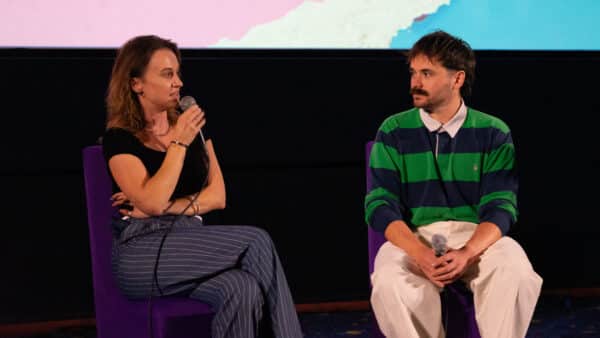April Kelley (Left) during the Plainclothes Q&A with Lewis Bayley (Right)